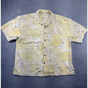 Joseph & Feiss Camp Shirt Men's XXL White Floral Silk Loop Collar Short Sleeve